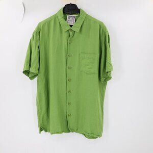 Jungmaven Shirt Men’s Large Torado Short Sleeve Hemp Cotton Wool Button Up green